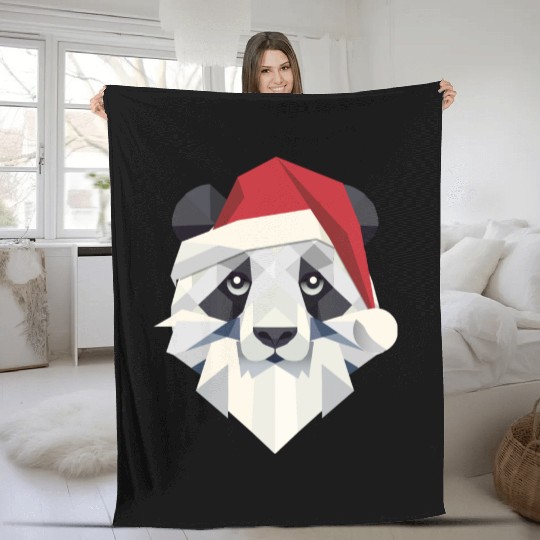 Cheerful Christmas panda in modern style Fleece Blankets