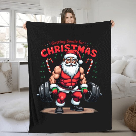 Santa Workout Mode Fleece Blankets