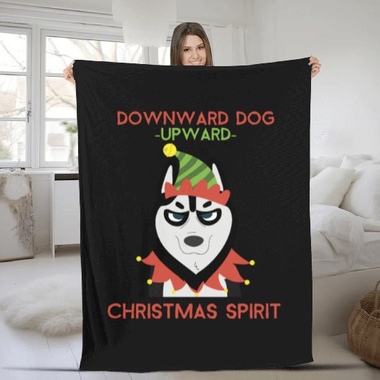 Downward Dog, Upward Christmas Spirit Fleece Blankets
