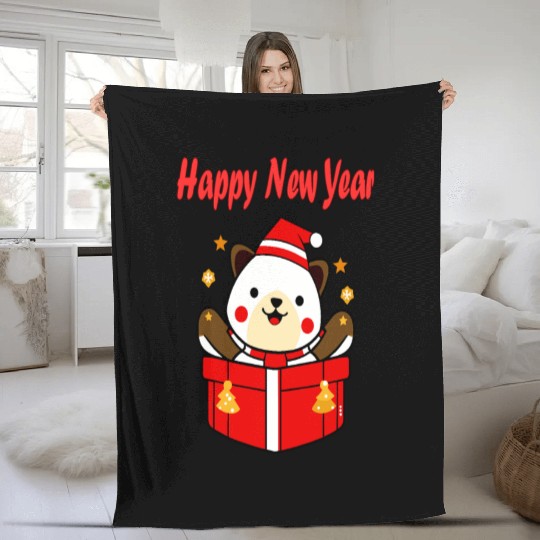 Festive Teddy Bear New Year Design Fleece Blankets