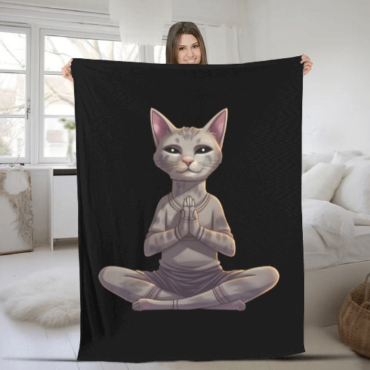 Cat yoga Fleece Blankets