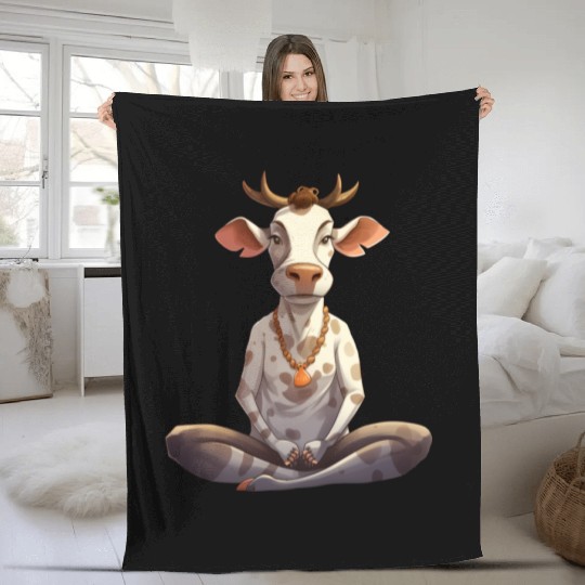 Cow yoga Fleece Blankets