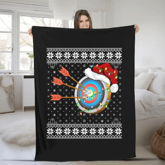 Archery Player Ugly Christmas Fleece Blankets