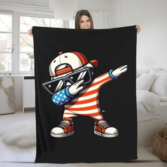 Cool Dabbing USA Flag Funny Patriotic 4th Of July Fleece Blankets