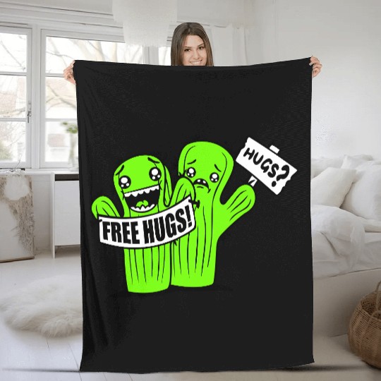 Free Hugs Signs Cactus Sad Face Two Cacti Friends Fleece Blankets