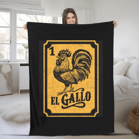 Vintage retro El Gallo Mexican Lottery Card of fan Fleece Blankets