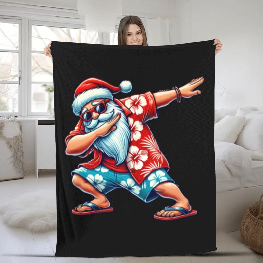 Celebrate Tropical Dab Santa Fun Christmas Beach Fleece Blankets