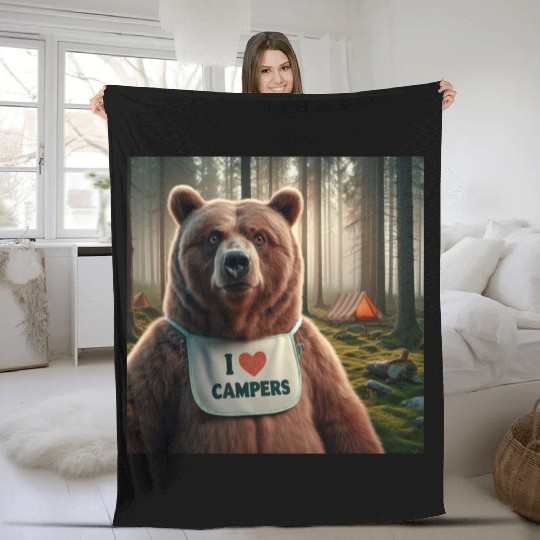 I love campers Grizzly bear with bib Fleece Blankets