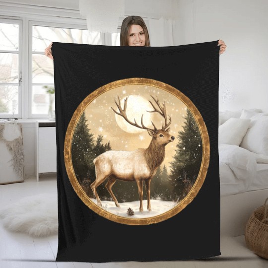 Deer Christmas / Santa Claus deer Fleece Blankets