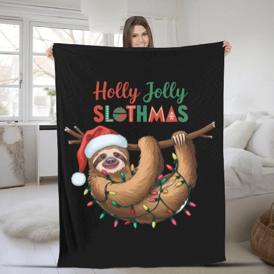 Holly Jolly Slothmas Fleece Blankets