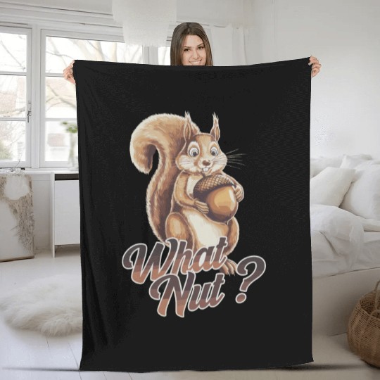Cute Squirrel Holding Acorn What Nut for Fleece Blankets