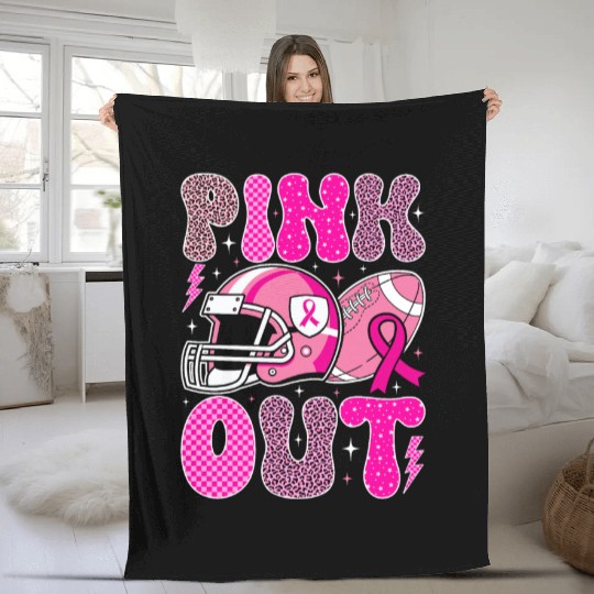Pink Out Breast Cancer Football Mom Girls Women Fleece Blankets
