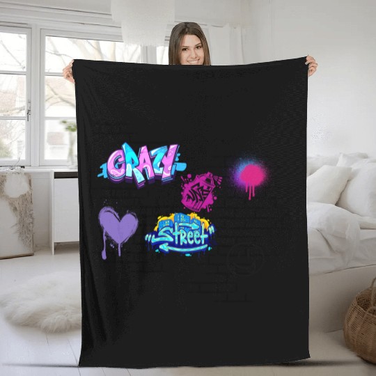 Crazy Street Graffiti on a brickwall Fleece Blankets