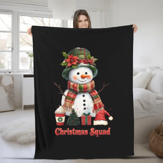 Snowman Christmas Family Gathering Fleece Blankets