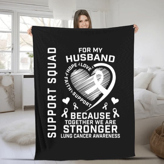 I Wear White Support Husband Lung Cancer Awareness Fleece Blankets