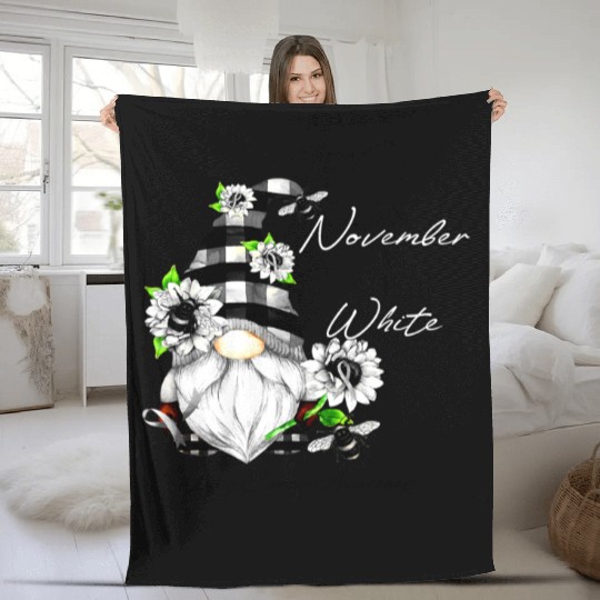 In November We Wear White for Lung Cancer Gnome Fleece Blankets