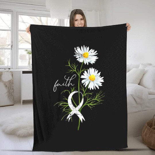 Lung Cancer Month Fight Support White Ribbon Fleece Blankets