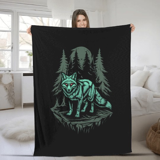 Dark Cottagecore Wolf Under Moonlight Fleece Blankets