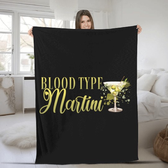 Blood Type Martini Cocktail Bartender Fleece Blankets