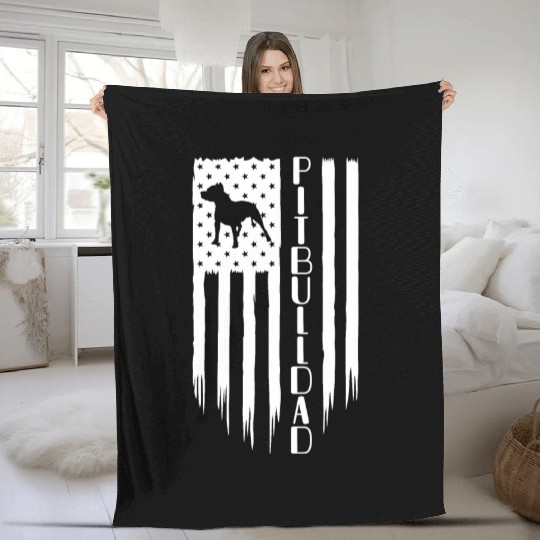 Dog Dad Fleece Blankets, Pitbull Dad, American US Flag Gi