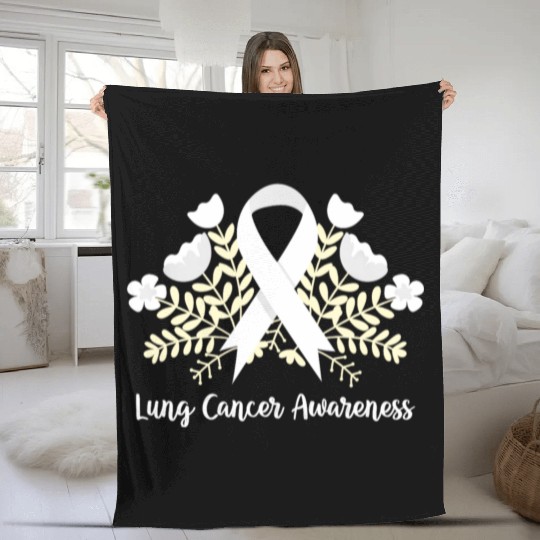Lung Cancer Awarenss White Ribbon Floral Fleece Blankets