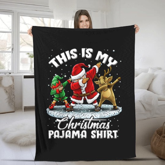 This Is My Christmas Pajama Dabbing Santa Elf Fleece Blankets