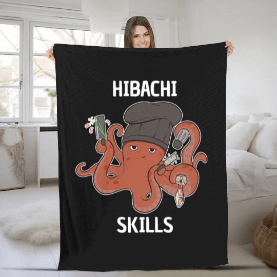 Hibachi Skills Chef Squid Octopus Fleece Blankets