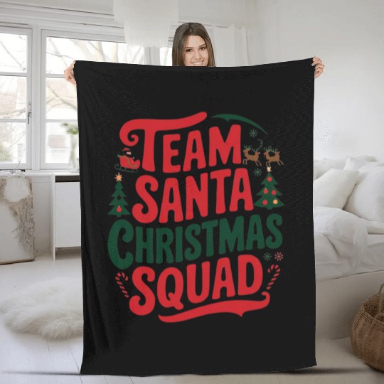 Team Santa Christmas Squad Festive Holiday party Fleece Blankets