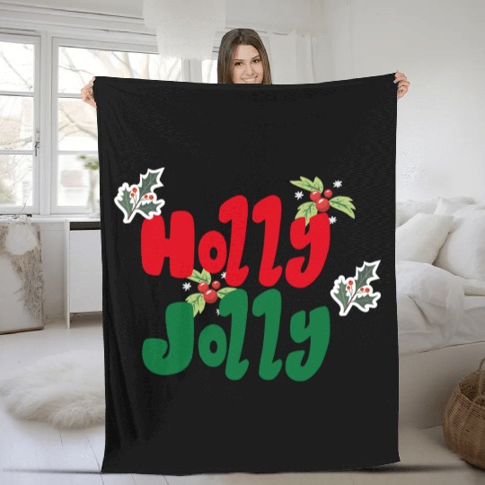 holly jolly Christmas Fleece Blankets