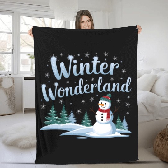 christmas snowman winter wonderland Fleece Blankets