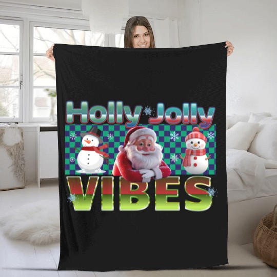 Holly Jolly Vibes Christmas Design Fleece Blankets