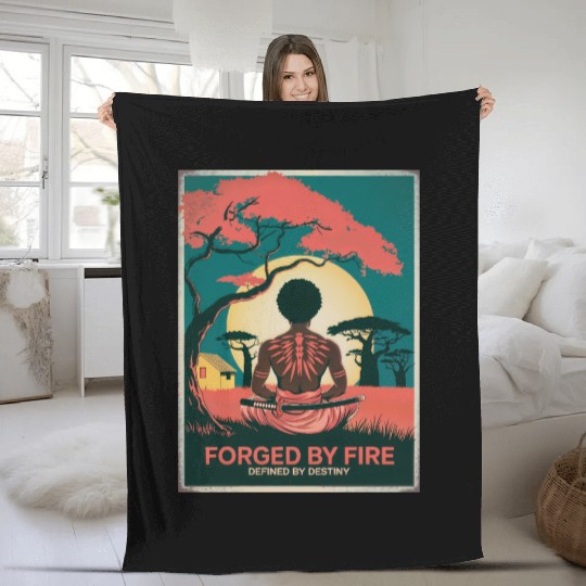 Vintage Afro Samurai Warrior - Forged By Fire Fleece Blankets