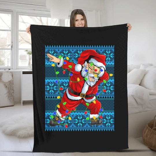 Dabbing Santa Christmas Tree Lights Fleece Blankets