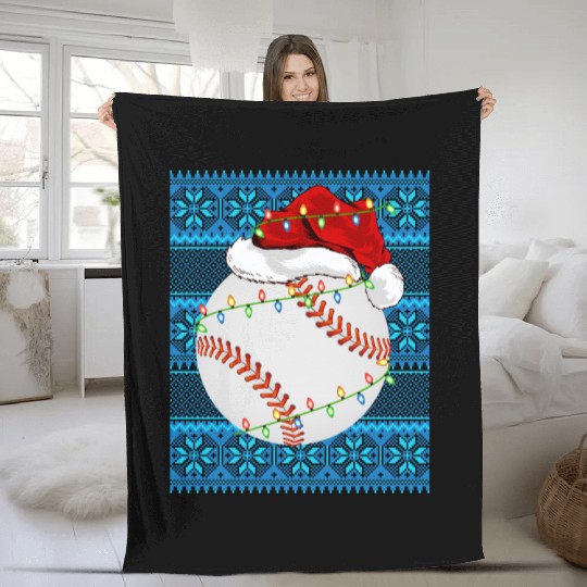 Baseball Christmas Lights Fleece Blankets