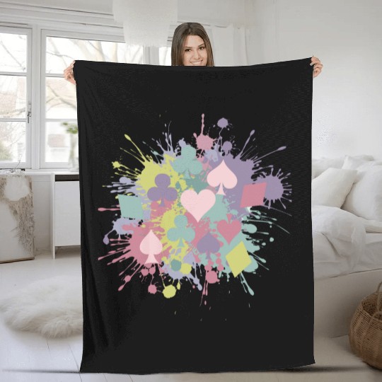 Paint Splatter Playing Card Suits Design Fleece Blankets