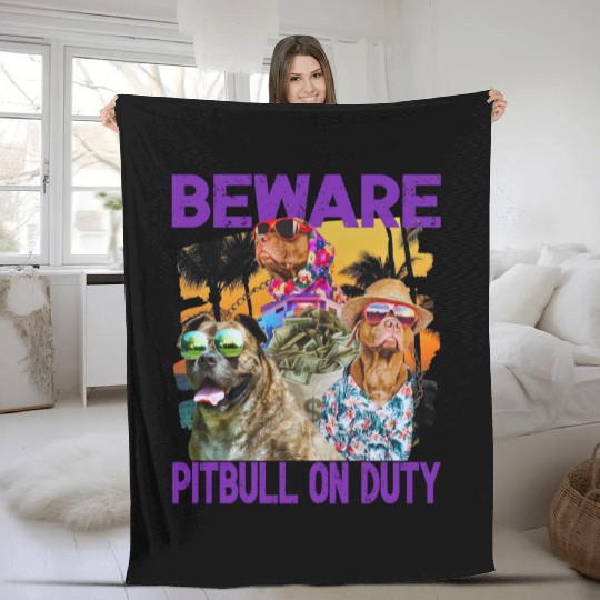 Funny Dog Pitbull Beware Dog Pitbull Lover Gift Fleece Blankets