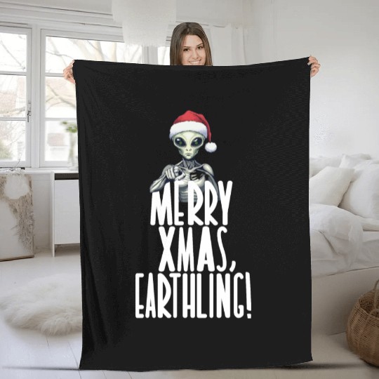 Happy Xmas Earthling Alien Christmas Fleece Blankets