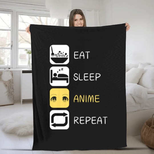 Eat Sleep Anime Repeat Japanese Culture Fleece Blankets