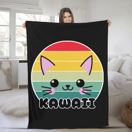 Kawaii Cat Face, Cat Lovers Fleece Blankets