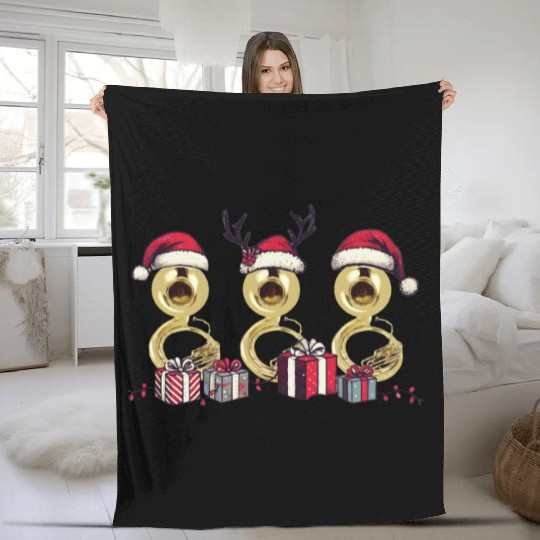 Sousaphone Christmas Orchestra Brass Band Fleece Blankets
