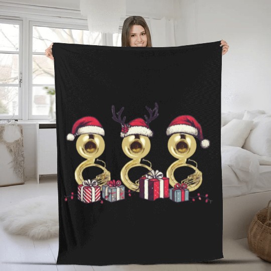 Sousaphone Christmas Orchestra Brass Band Fleece Blankets