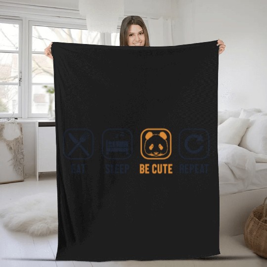 Eat Sleep Be Cute Repeat Panda Bear Friend Lover Fleece Blankets