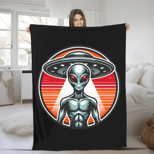 Grey Alien on Mars Fleece Blankets