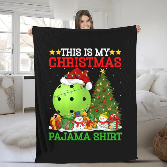 Pickleball Christmas Tree Lights Fleece Blankets