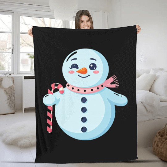 Whimsical Snowman with Candy Cane Fleece Blankets