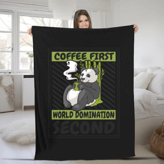 Coffee First World Domination Second Panda Bear Fleece Blankets