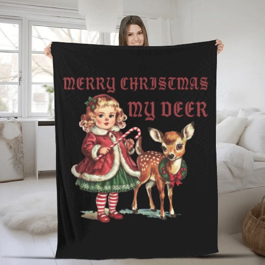 Retro Christmas, Vintage Christmas Fleece Blankets