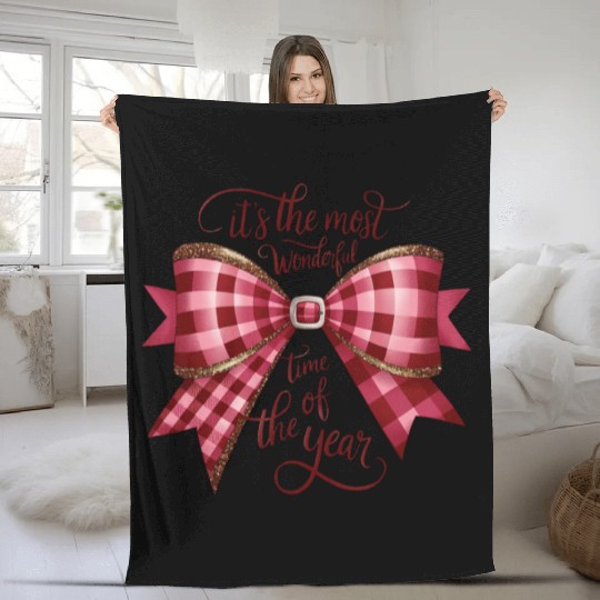 Vintage Christmas, Merry Christmas, Bow Christmas Fleece Blankets