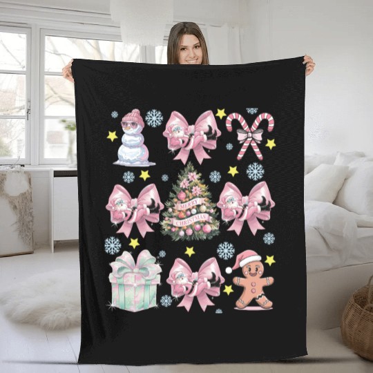 Merry Christmas, Christmas Coquette Bow Fleece Blankets