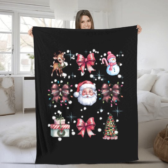 Christmas Coquette Bow, Cute Christmas Santa Fleece Blankets